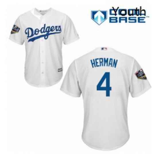 Youth Majestic Los Angeles Dodgers 4 Babe Herman Authentic White Home Cool Base 2018 World Series MLB Jersey